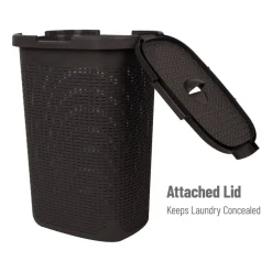 Mind Reader 60L Ventilated Slim Laundry Hamper with Cut Out Handles & Attached Hinged Lid, 2ct.