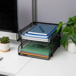 Mind Reader Network Collection Black Metal Mesh 2-Tier Letter Size Paper Trays, 2ct.