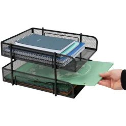 Mind Reader Network Collection Black Metal Mesh 2-Tier Letter Size Paper Trays, 2ct.