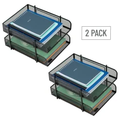 Mind Reader Network Collection Black Metal Mesh 2-Tier Letter Size Paper Trays, 2ct.