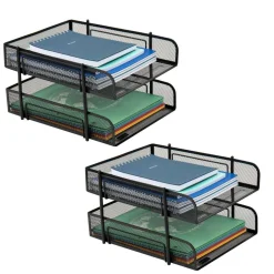 Mind Reader Network Collection Black Metal Mesh 2-Tier Letter Size Paper Trays, 2ct.