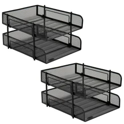 Mind Reader Network Collection Black Metal Mesh 2-Tier Letter Size Paper Trays, 2ct.