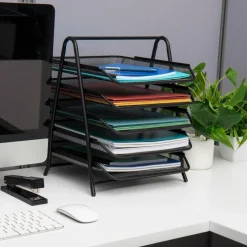 Mind Reader Network Collection Black Metal Mesh 5-Tier Paper Trays, 2ct.