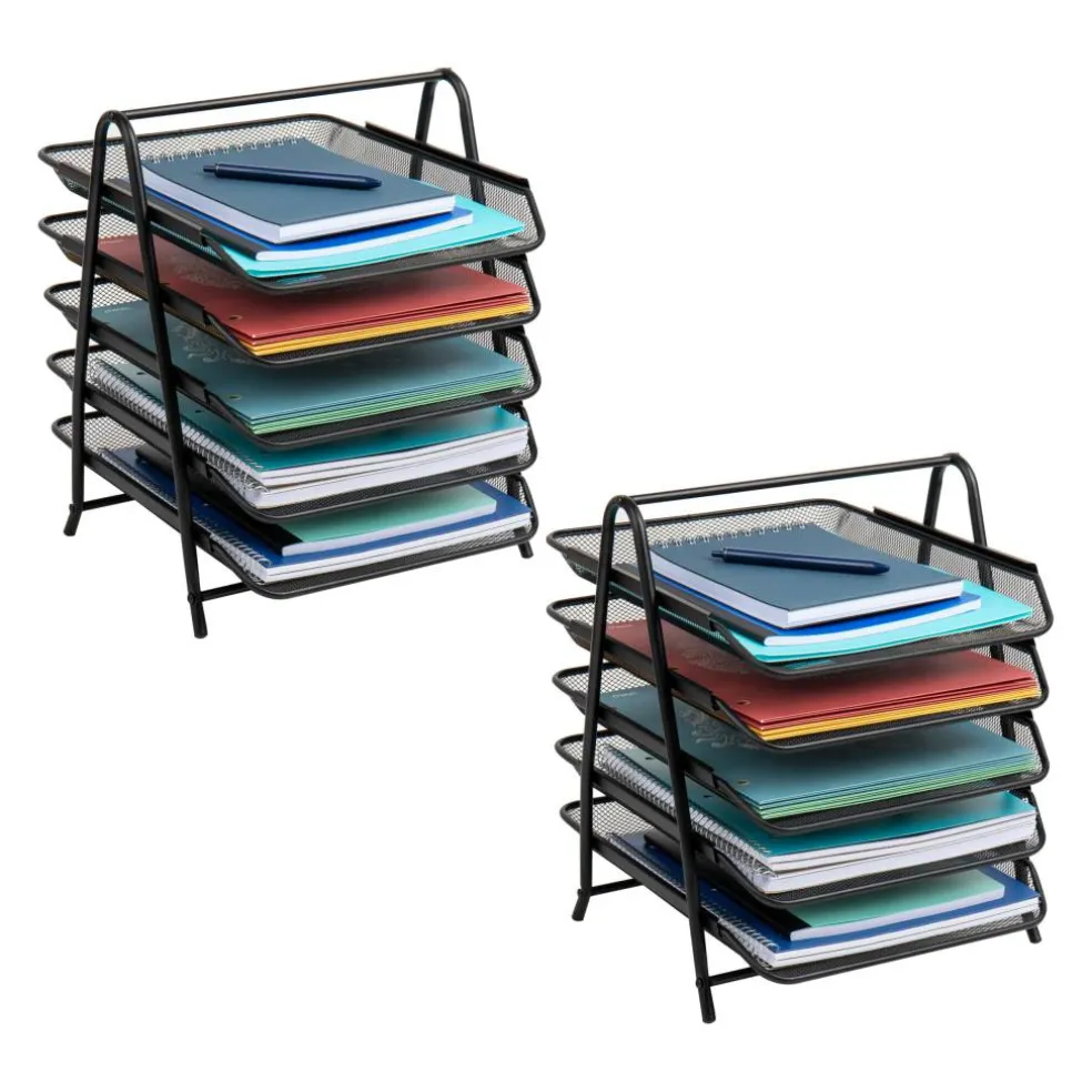 Mind Reader Network Collection Black Metal Mesh 5-Tier Paper Trays, 2ct.