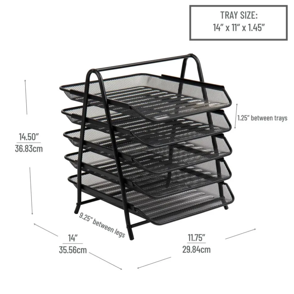 Mind Reader Network Collection Black Metal Mesh 5-Tier Paper Trays, 2ct.