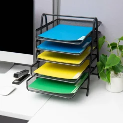 Mind Reader Network Collection Mesh Black 5-Tier Paper & File Desktop Organizer with File Folders