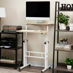 Mind Reader Woodland Collection White Adjustable Mobile Sit & Stand Laptop Desk