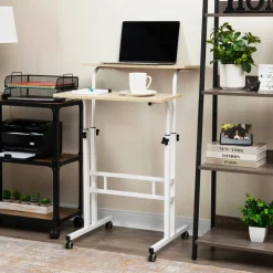 Mind Reader Woodland Collection White Adjustable Mobile Sit & Stand Laptop Desk