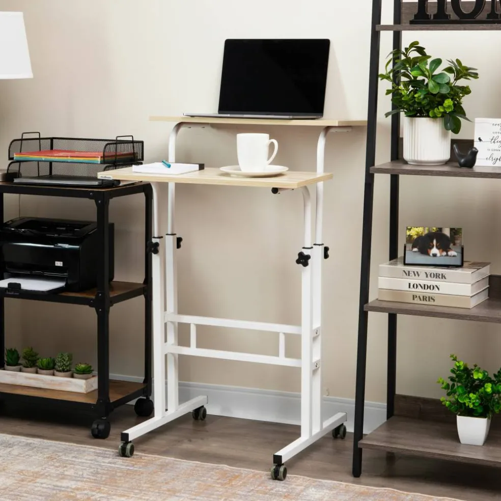 Mind Reader Woodland Collection White Adjustable Mobile Sit & Stand Laptop Desk