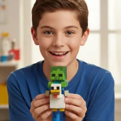 Minecraft Chicken Jockey Mini – Officially Licensed Mini Buildable Paperboard Papercraft Kit, No-Glue No-Scissors 3D Building Activity, Screen-Free STEM Craft for Kids Ages 6+, Made in USA