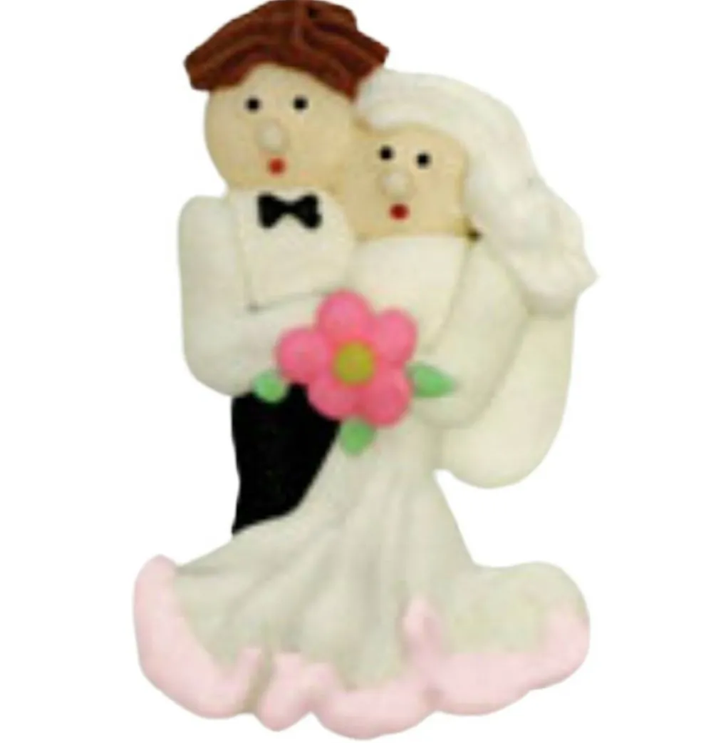 Mini Bride & Groom Royal Icing Decorations 1 Inch 6 Count