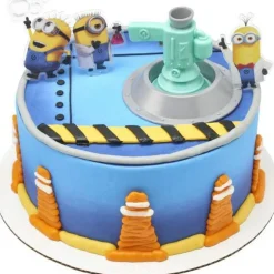 Minions Fart Bubble Blaster Cake Topper, 4 Piece Decoration Set With Working Bubble Wand, Stand, & Kevin, Bob, & Stuart Cake Kit
