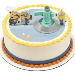Minions Fart Bubble Blaster Cake Topper, 4 Piece Decoration Set With Working Bubble Wand, Stand, & Kevin, Bob, & Stuart Cake Kit