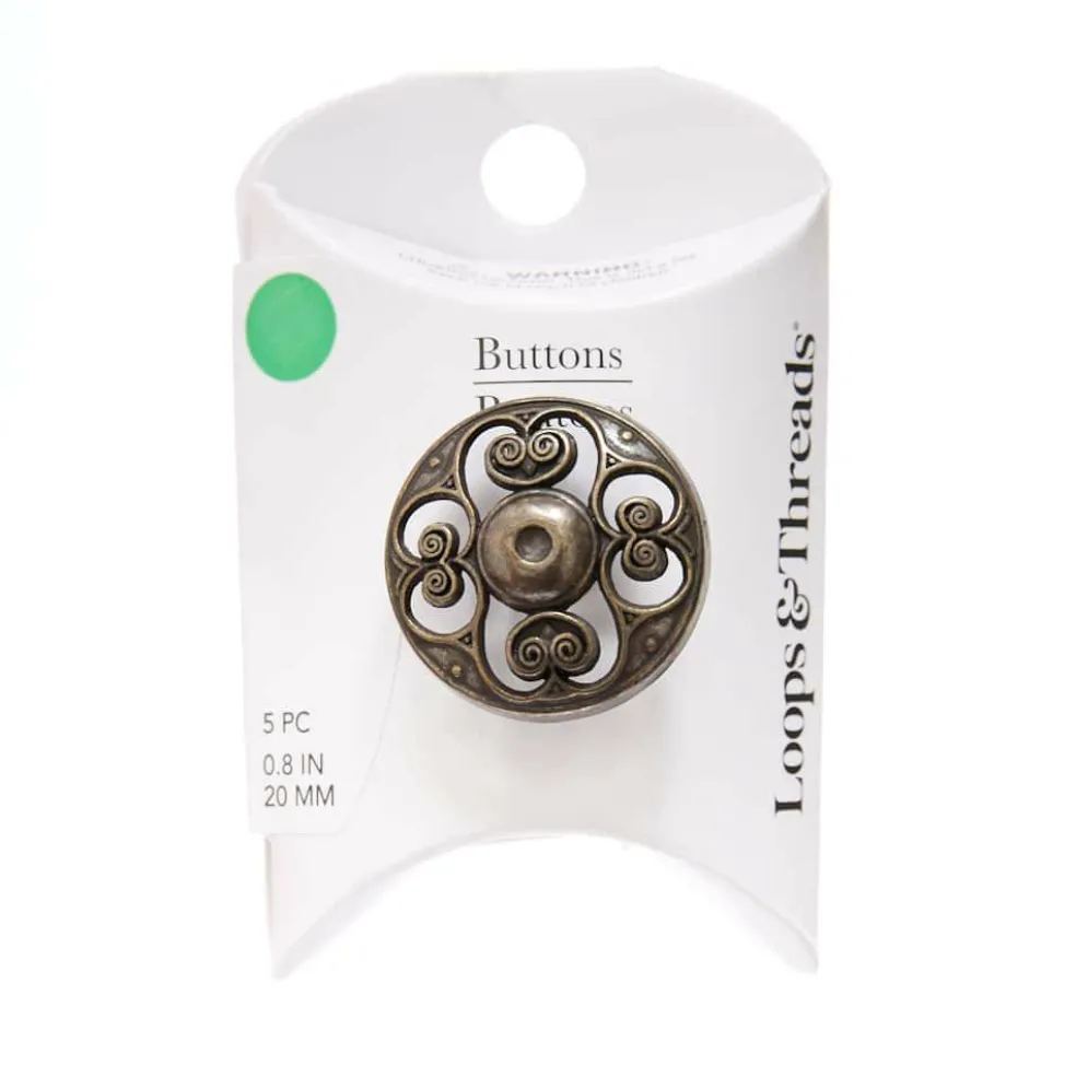 20mm Antique Bronze Filigree Round Metal Buttons, 5ct. by Loops & Threads®