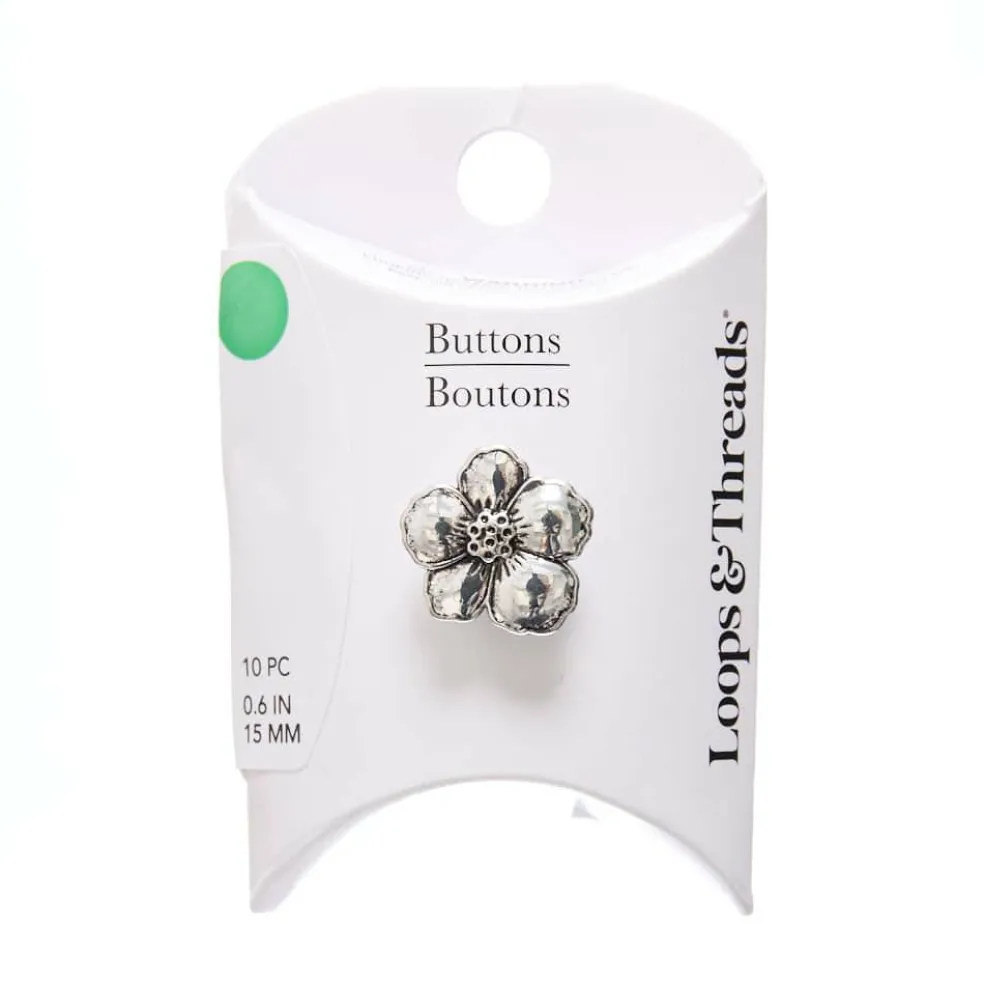 15mm Antique Silver Metal Flower Buttons, 10ct. by Loops & Threads®