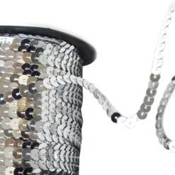 6mm x 100 Yards Silver Flat Metallic Cord Strung Sequin Trim