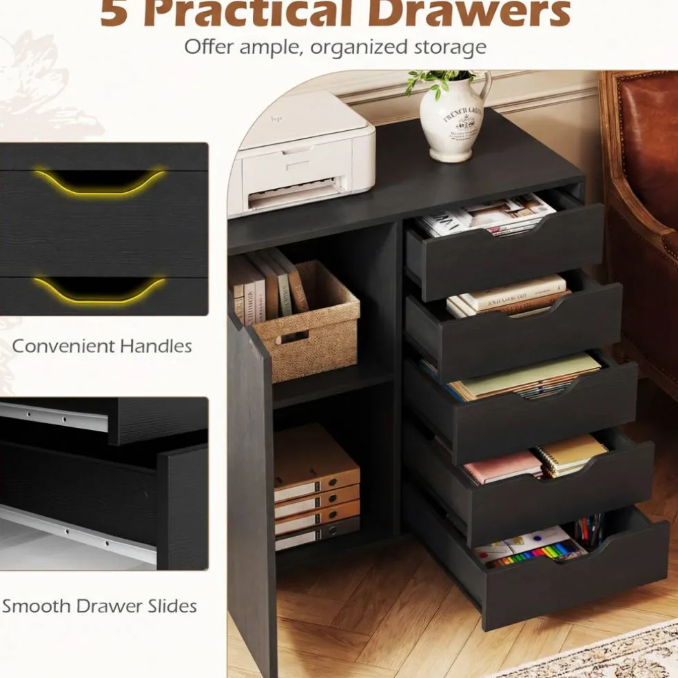 Mobile File Cabinet with Wheels 5 Drawer Storage Organizer Printer Stand for Office Home Study Computer Desk Storage Unit