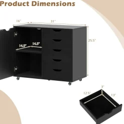 Mobile File Cabinet with Wheels 5 Drawer Storage Organizer Printer Stand for Office Home Study Computer Desk Storage Unit