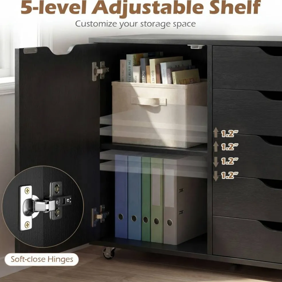 Mobile File Cabinet with Wheels 5 Drawer Storage Organizer Printer Stand for Office Home Study Computer Desk Storage Unit