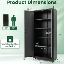 Mobile Metal File Storage Cabinet with Lock and Keys, 73 Inch Rolling Utility Cabinet with Adjustable Shelves for Home, Garage and Office