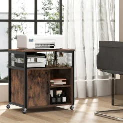 Mobile Office Storage Cabinet with Charging Station, Lockable Side Cabinet and Adjustable Shelves, Rolling Filing Cabinet with Wheels for Home Office