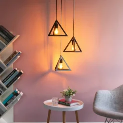 Modern 3 Bulb Triangle Shapes Ceiling Hanging Light Fixture, Black Decorative Chandelier