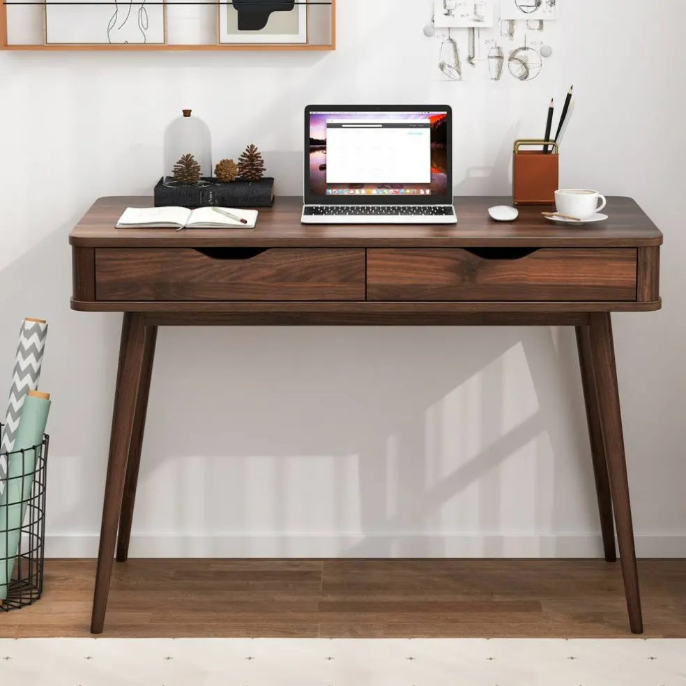 Modern 43.5 Inch Computer Desk with Drawers for Small Apartments or Offices