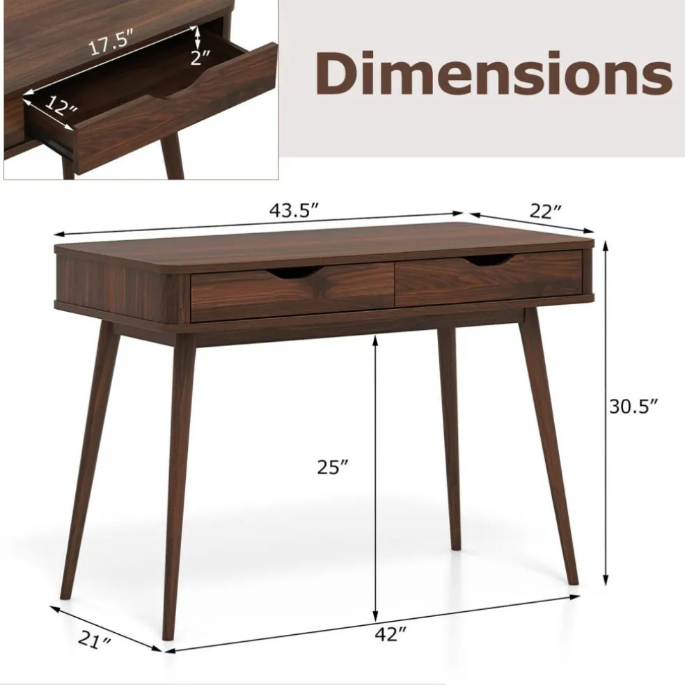 Modern 43.5 Inch Computer Desk with Drawers for Small Apartments or Offices