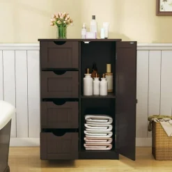 Modern MDF Storage Cabinet with 4 Drawers and Adjustable Shelf Ideal for Bathroom or Bedroom