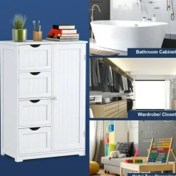 Modern MDF Storage Cabinet with 4 Drawers and Adjustable Shelf Ideal for Bathroom or Bedroom