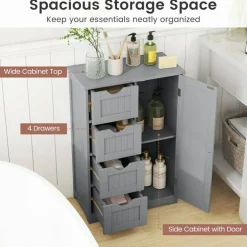 Modern MDF Storage Cabinet with 4 Drawers and Adjustable Shelf Ideal for Bathroom or Bedroom