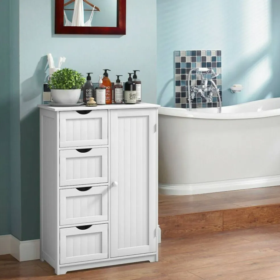 Modern MDF Storage Cabinet with 4 Drawers and Adjustable Shelf Ideal for Bathroom or Bedroom