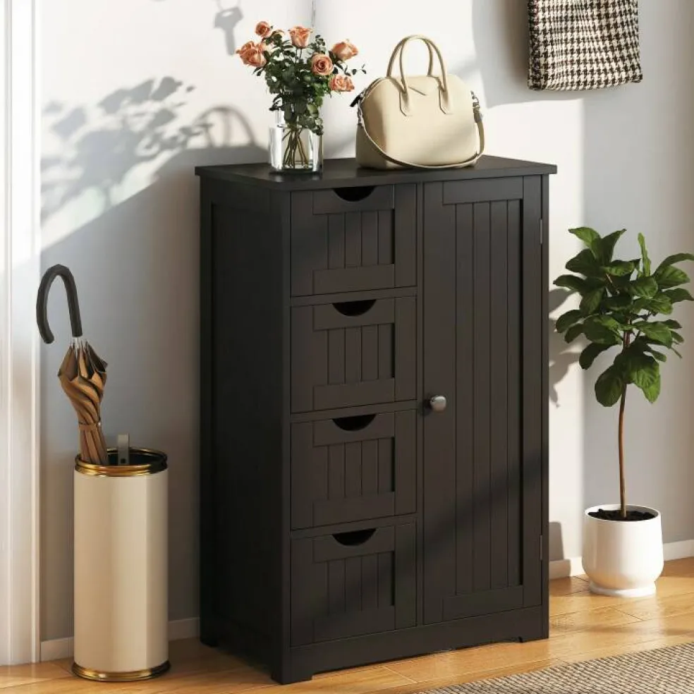 Modern MDF Storage Cabinet with 4 Drawers and Adjustable Shelf Ideal for Bathroom or Bedroom
