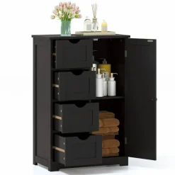 Modern MDF Storage Cabinet with 4 Drawers and Adjustable Shelf Ideal for Bathroom or Bedroom