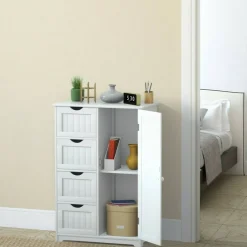 Modern MDF Storage Cabinet with 4 Drawers and Adjustable Shelf Ideal for Bathroom or Bedroom