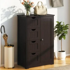 Modern MDF Storage Cabinet with 4 Drawers and Adjustable Shelf Ideal for Bathroom or Bedroom