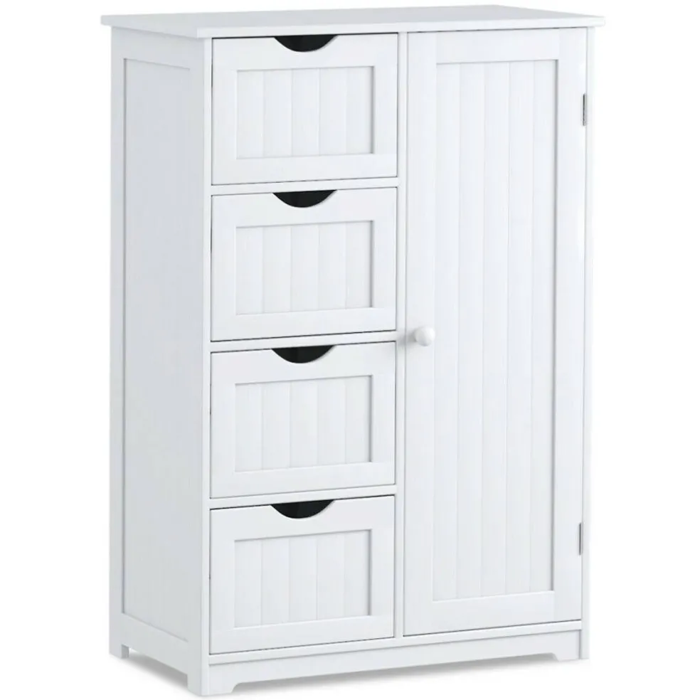 Modern MDF Storage Cabinet with 4 Drawers and Adjustable Shelf Ideal for Bathroom or Bedroom