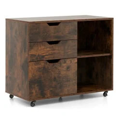 Modern Mobile File Storage Cabinet with Large Tabletop 3 Drawers and Smooth Rolling Wheels