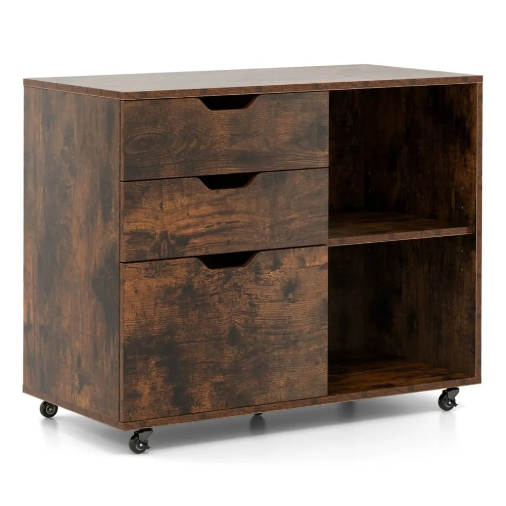 Modern Mobile File Storage Cabinet with Large Tabletop 3 Drawers and Smooth Rolling Wheels