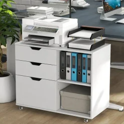 Modern Mobile File Storage Cabinet with Large Tabletop 3 Drawers and Smooth Rolling Wheels