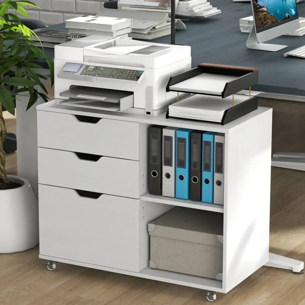 Modern Mobile File Storage Cabinet with Large Tabletop 3 Drawers and Smooth Rolling Wheels