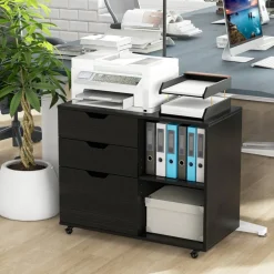 Modern Mobile File Storage Cabinet with Large Tabletop 3 Drawers and Smooth Rolling Wheels