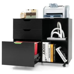 Modern Mobile File Storage Cabinet with Large Tabletop 3 Drawers and Smooth Rolling Wheels
