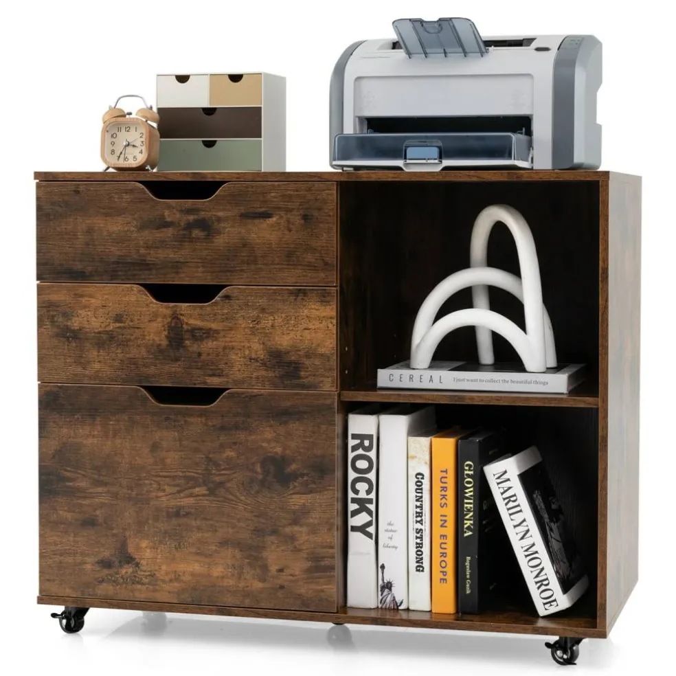 Modern Mobile File Storage Cabinet with Large Tabletop 3 Drawers and Smooth Rolling Wheels