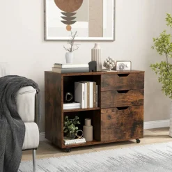 Modern Mobile File Storage Cabinet with Large Tabletop 3 Drawers and Smooth Rolling Wheels