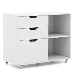 Modern Mobile File Storage Cabinet with Large Tabletop 3 Drawers and Smooth Rolling Wheels