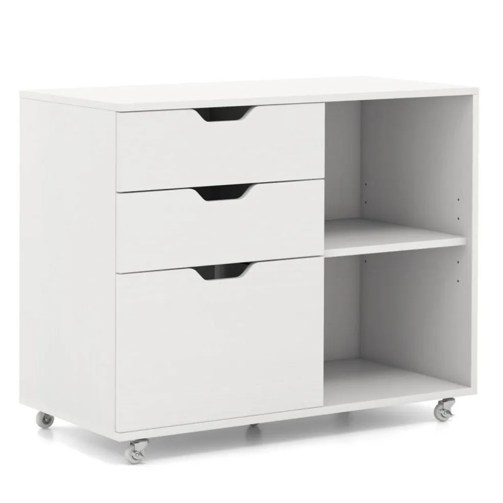 Modern Mobile File Storage Cabinet with Large Tabletop 3 Drawers and Smooth Rolling Wheels
