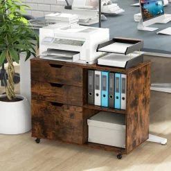Modern Mobile File Storage Cabinet with Large Tabletop 3 Drawers and Smooth Rolling Wheels