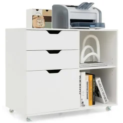 Modern Mobile File Storage Cabinet with Large Tabletop 3 Drawers and Smooth Rolling Wheels