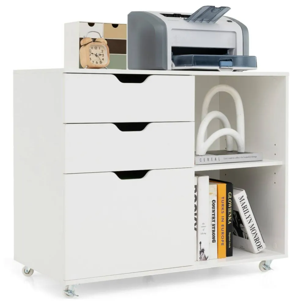 Modern Mobile File Storage Cabinet with Large Tabletop 3 Drawers and Smooth Rolling Wheels